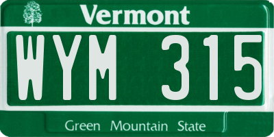 VT license plate WYM315