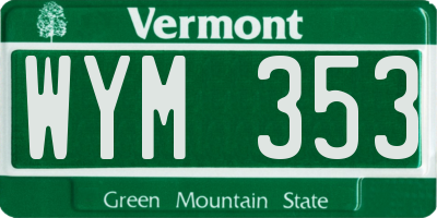 VT license plate WYM353