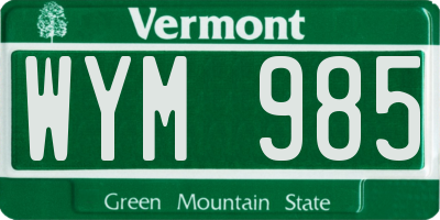 VT license plate WYM985