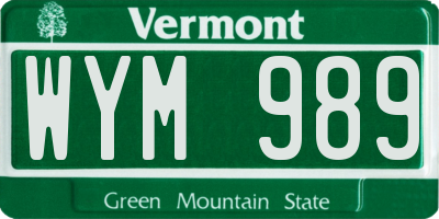 VT license plate WYM989