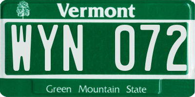 VT license plate WYN072