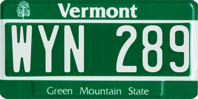 VT license plate WYN289