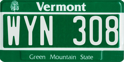 VT license plate WYN308