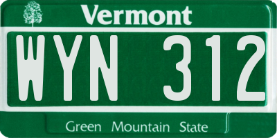 VT license plate WYN312