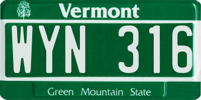 VT license plate WYN316