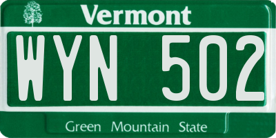 VT license plate WYN502
