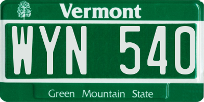 VT license plate WYN540