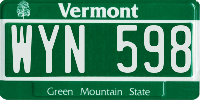 VT license plate WYN598