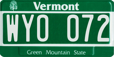 VT license plate WYO072