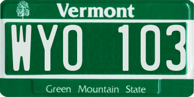 VT license plate WYO103