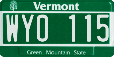 VT license plate WYO115