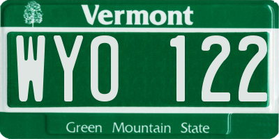 VT license plate WYO122