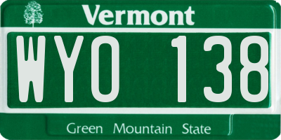 VT license plate WYO138