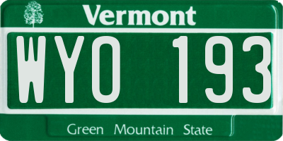 VT license plate WYO193