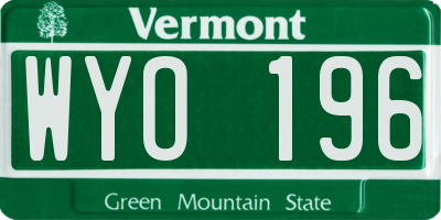 VT license plate WYO196