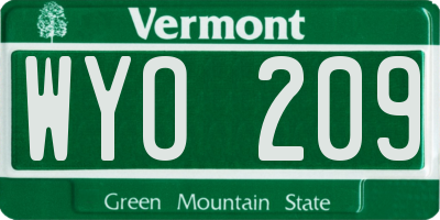 VT license plate WYO209