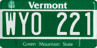 VT license plate WYO221