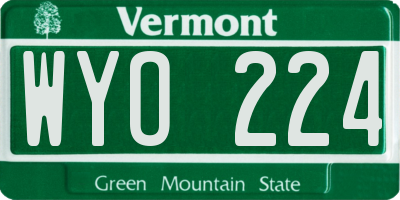 VT license plate WYO224
