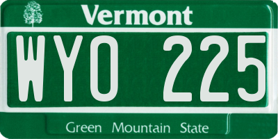VT license plate WYO225