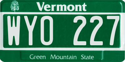 VT license plate WYO227