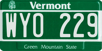 VT license plate WYO229