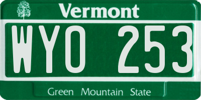 VT license plate WYO253