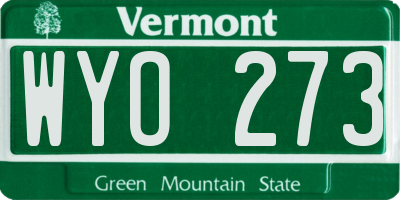 VT license plate WYO273