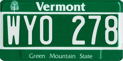 VT license plate WYO278