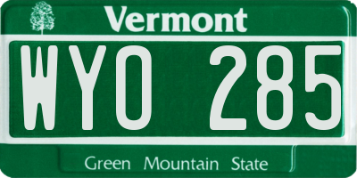 VT license plate WYO285