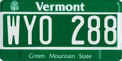 VT license plate WYO288