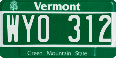 VT license plate WYO312