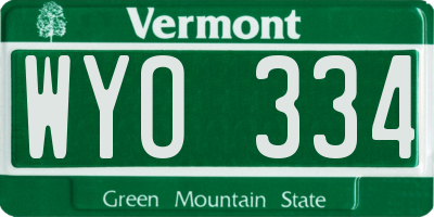 VT license plate WYO334