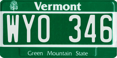 VT license plate WYO346