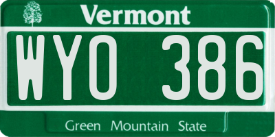 VT license plate WYO386