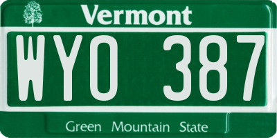 VT license plate WYO387