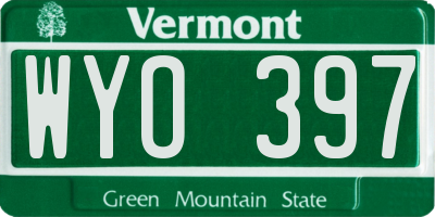 VT license plate WYO397