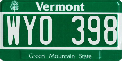 VT license plate WYO398