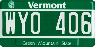 VT license plate WYO406