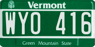 VT license plate WYO416