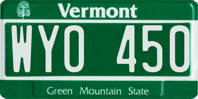 VT license plate WYO450
