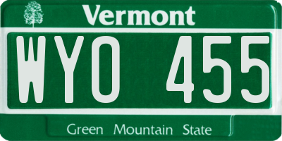 VT license plate WYO455