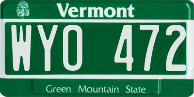 VT license plate WYO472