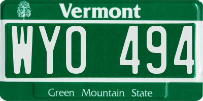 VT license plate WYO494