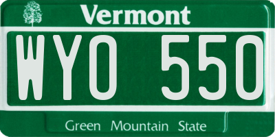 VT license plate WYO550