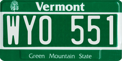 VT license plate WYO551