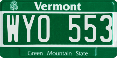 VT license plate WYO553