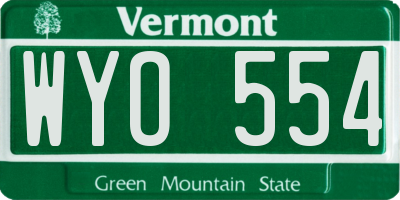 VT license plate WYO554
