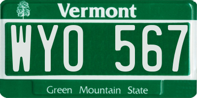VT license plate WYO567