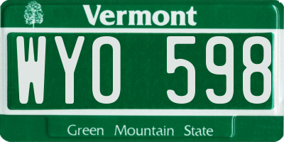 VT license plate WYO598