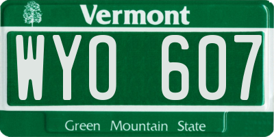 VT license plate WYO607